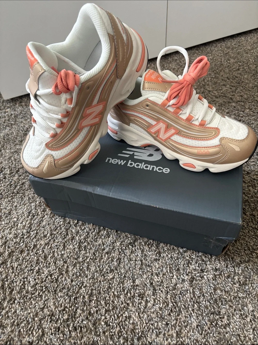 New Balance Kids Peach and Beige Athletic Sneakers